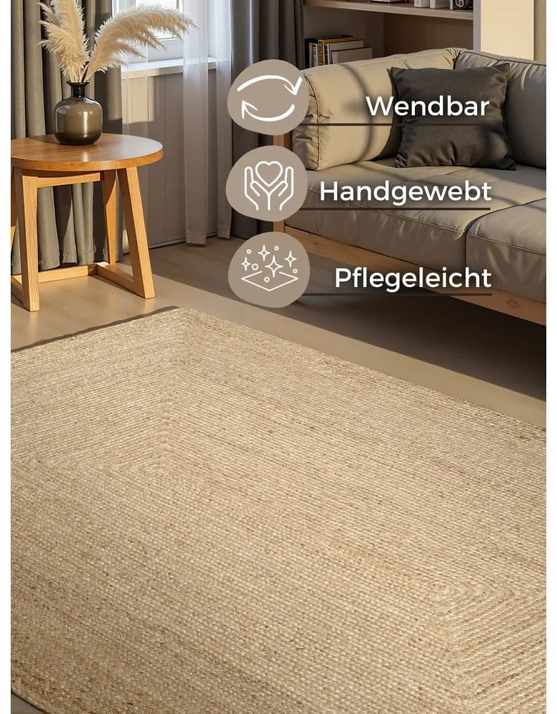 Világos natúr színű kétoldalas kézi szövésű juta szőnyeg 60x90 cm Sharmila Natural White – Hanse Home
