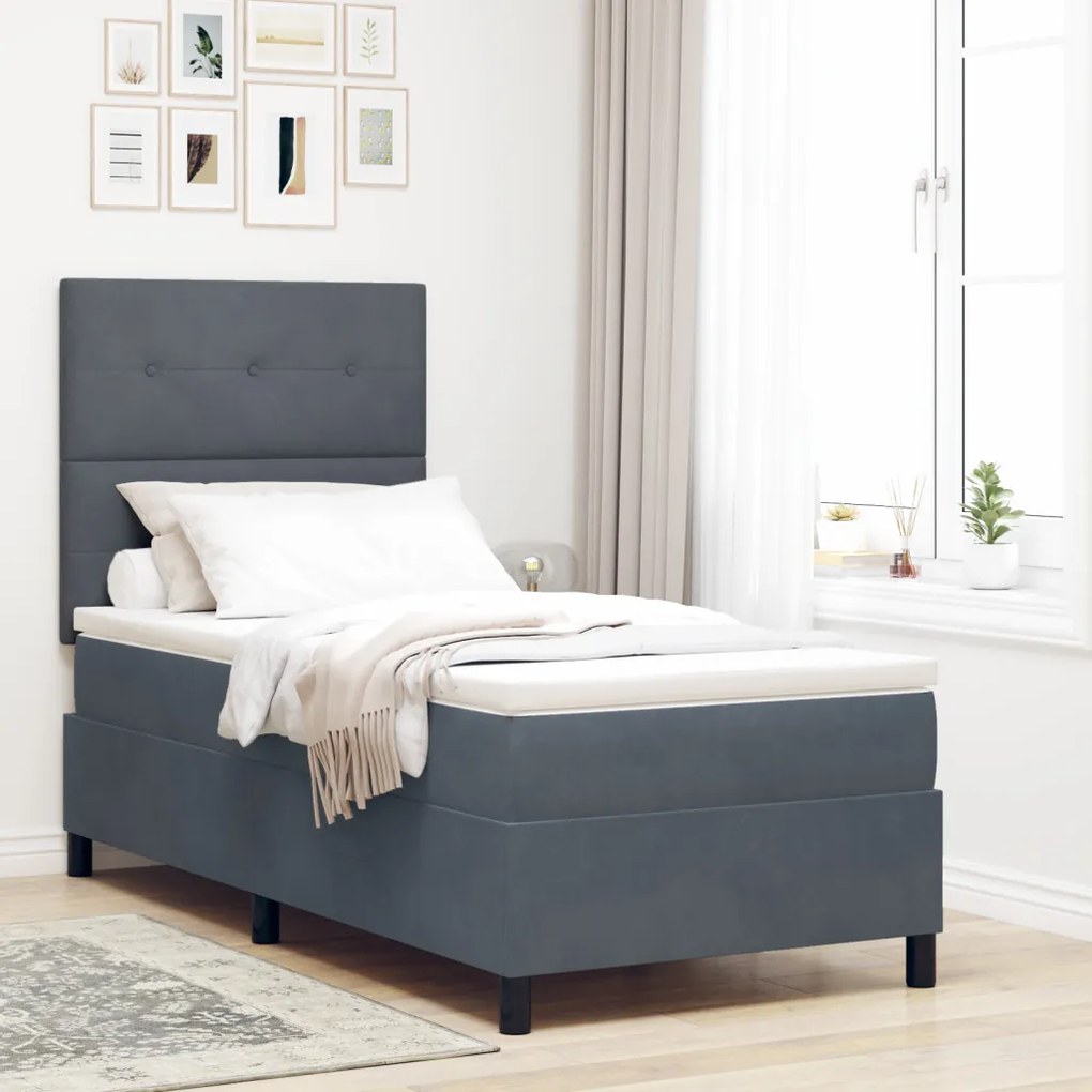 Boxspring Ágy Matrac Közép Szürke 100x200 cm Bársony