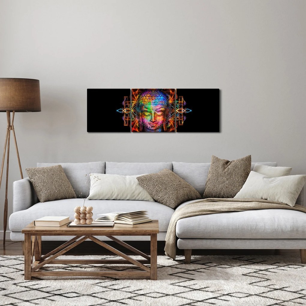 Kép - Buddha mellszobra neon színekben (órával) (90x30 cm)