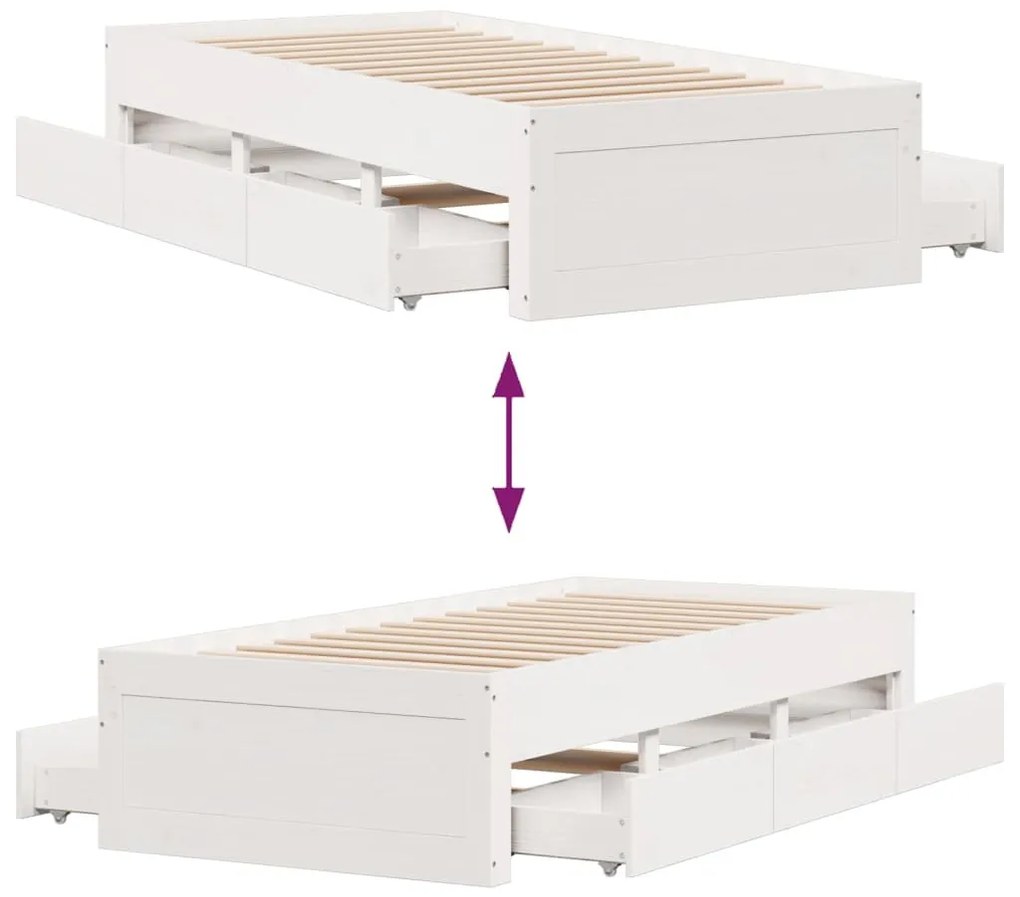 fehér tömör fenyőfa fiókos ágykeret matrac nélkül 90 x 200 cm