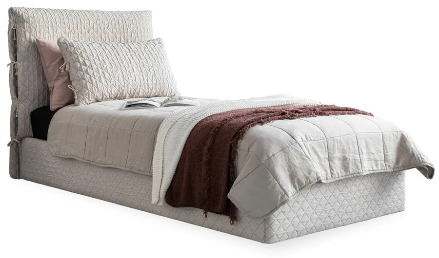 Bézs kárpitozott egyszemélyes ágy tárolóhellyel, ágyráccsal 90x200 cm Sleepy Luna – Miuform
