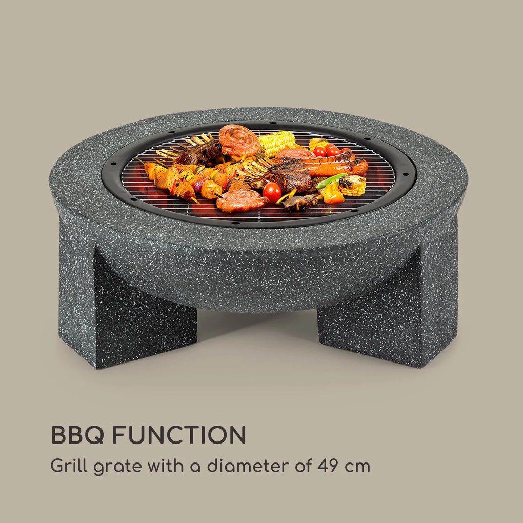Troja, tűzrakóhely, grill, Ø 75 cm, szikrafogó, acél, műkő, MgO, tűzálló