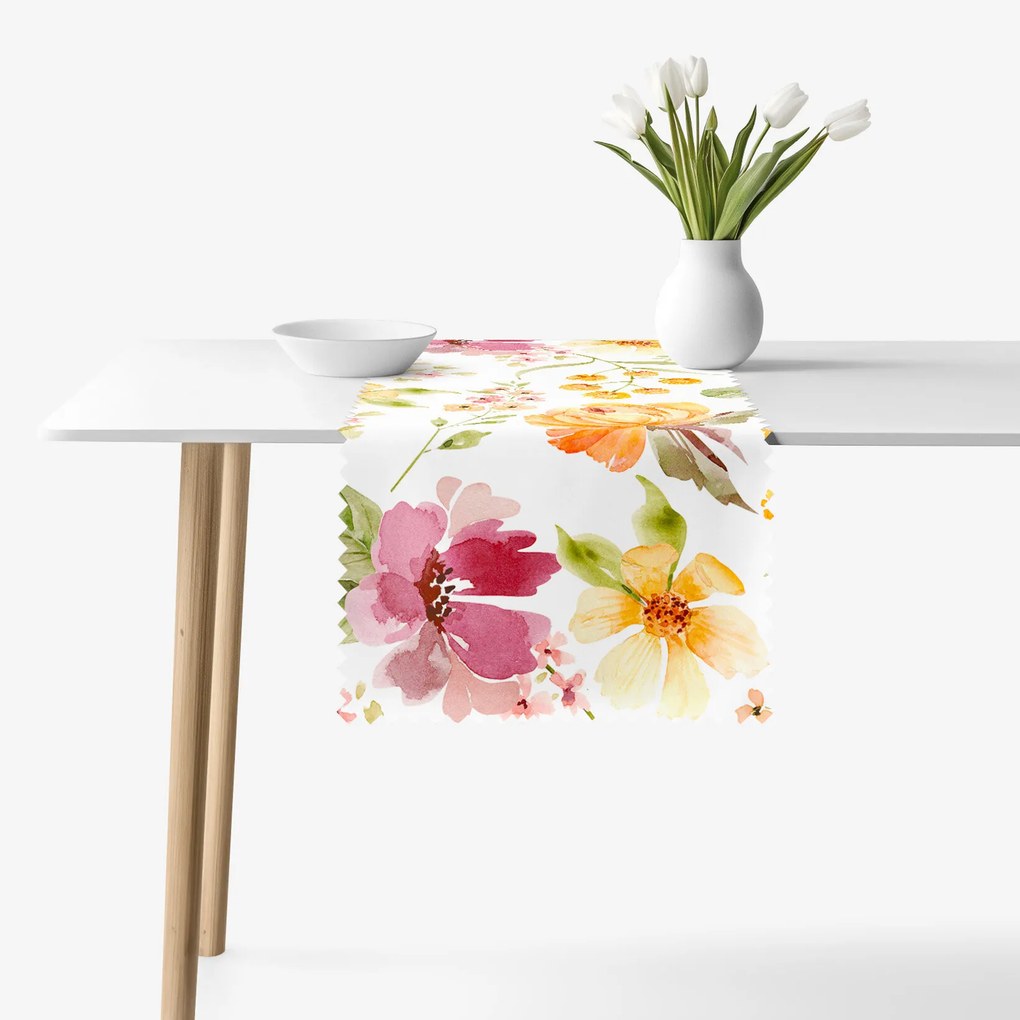 Goldea viaszosvászon asztali futó - hibiszkusz virágok 35x180 cm