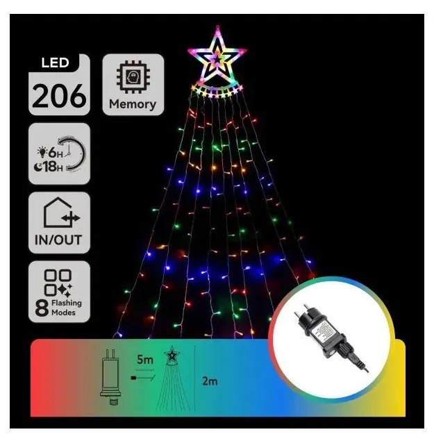 Aigostar - LED RGBY kültéri karácsonyi dekoráció 206xLED/6W/230V 2m IP44