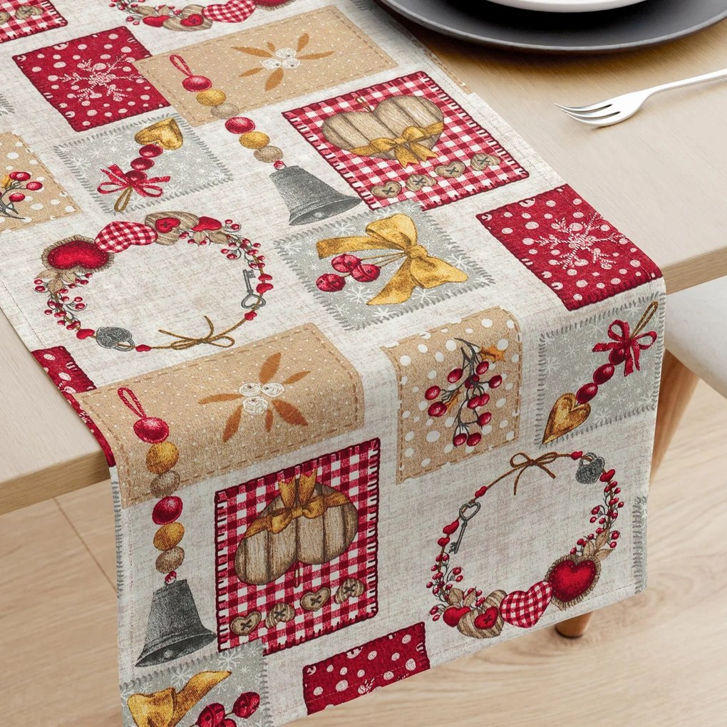 Goldea karácsonyi dekoratív asztali futó loneta - karácsonyi díszek - patchwork 20x120 cm