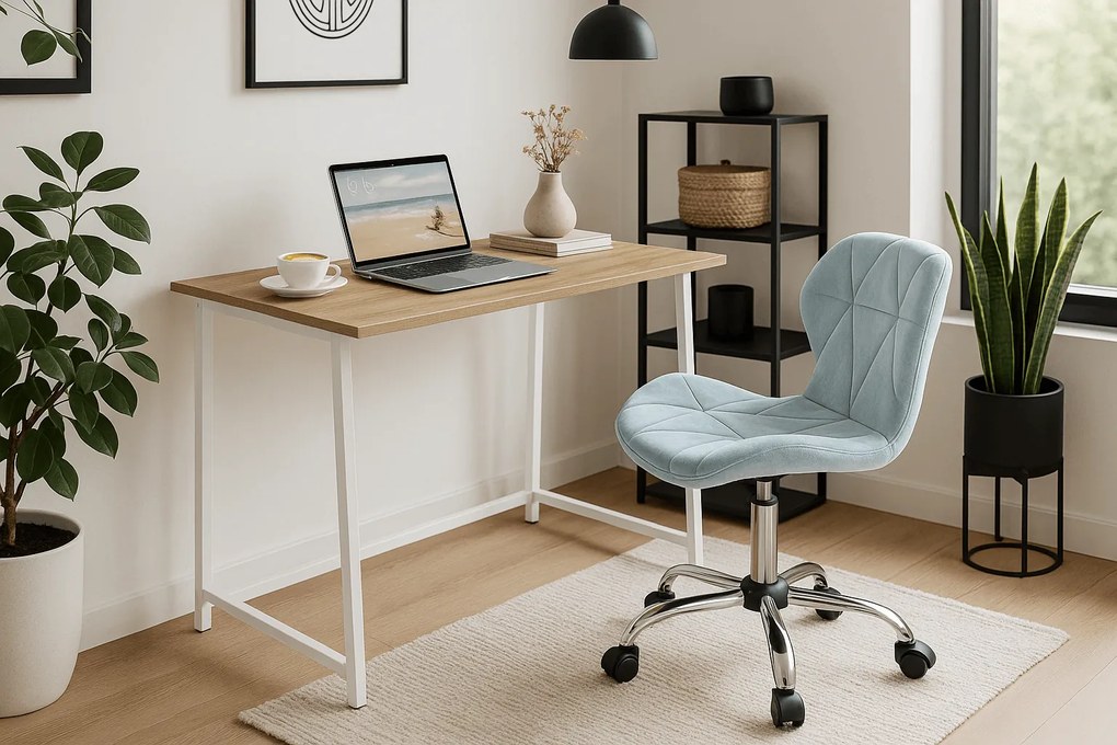 Dolgozószobai szett – összecsukható íróasztal ZARIMO 80×40 cm fehér + irodai szék AVOLA VELVET világoskék