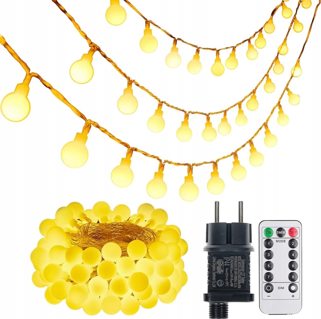 Karácsonyfa Lámpa Távirányító Golyók 100 Led Meleg Fehér Karácsonyi 15m