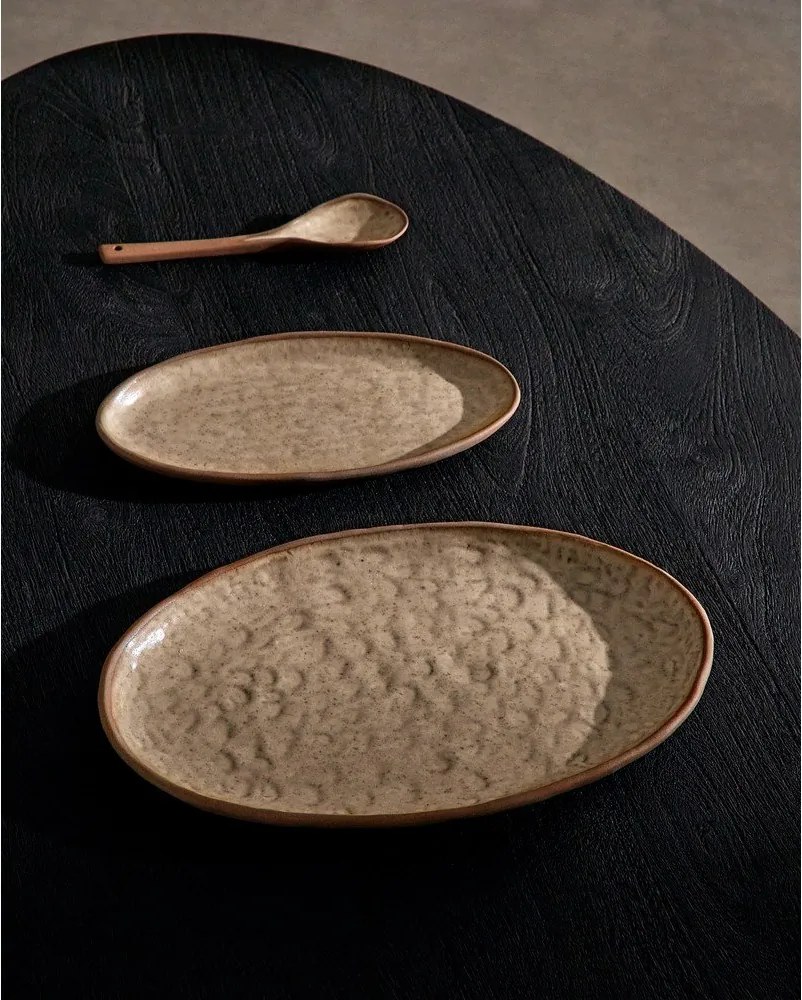 Bézs szervírozó kerámia tányér készlet 3 db-os Zunel – Kave Home