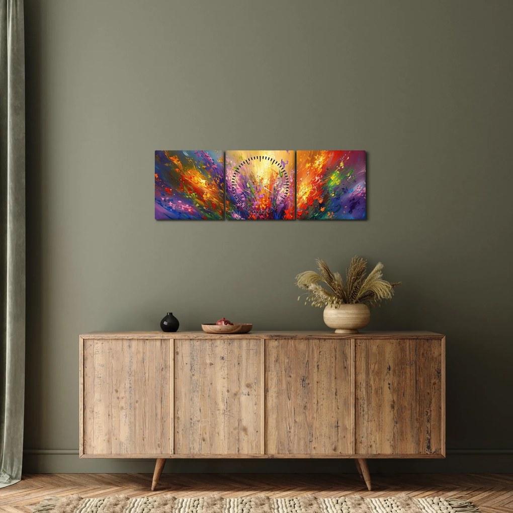 Kép - A virágok absztrakciója (órával) (90x30 cm)