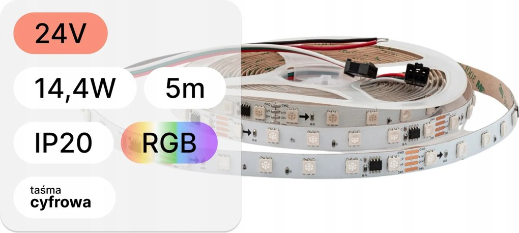 Led szalag Rgb 24V 14,4W IP20 Digitális 60LED/m IC digitális
