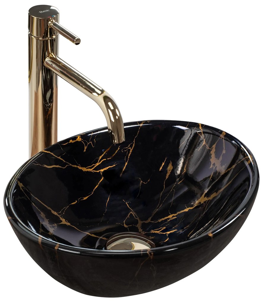 Pultos mosdó Rea Sofia Mini Black Marble Shiny