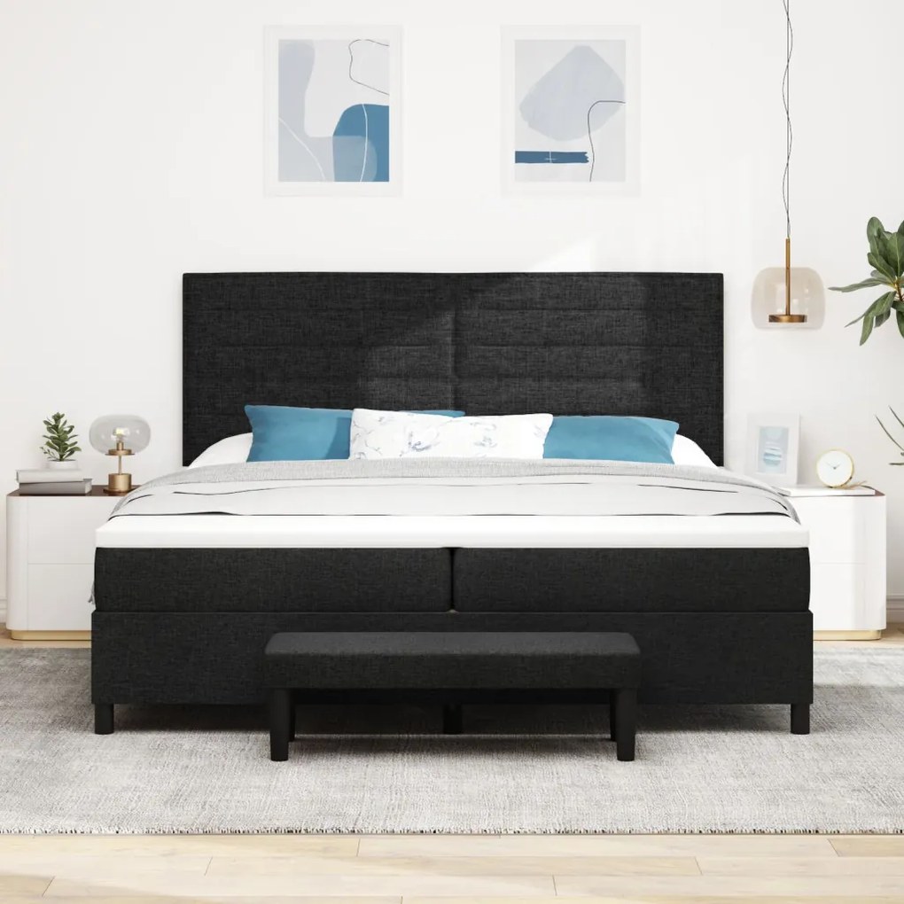 Boxspring ágy matraccal &amp; paddal Fekete 200x200 cm Szövet