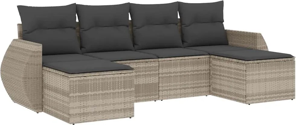 vidaXL 6 részes világosszürke polyrattan kerti ülőgarnitúra párnákkal