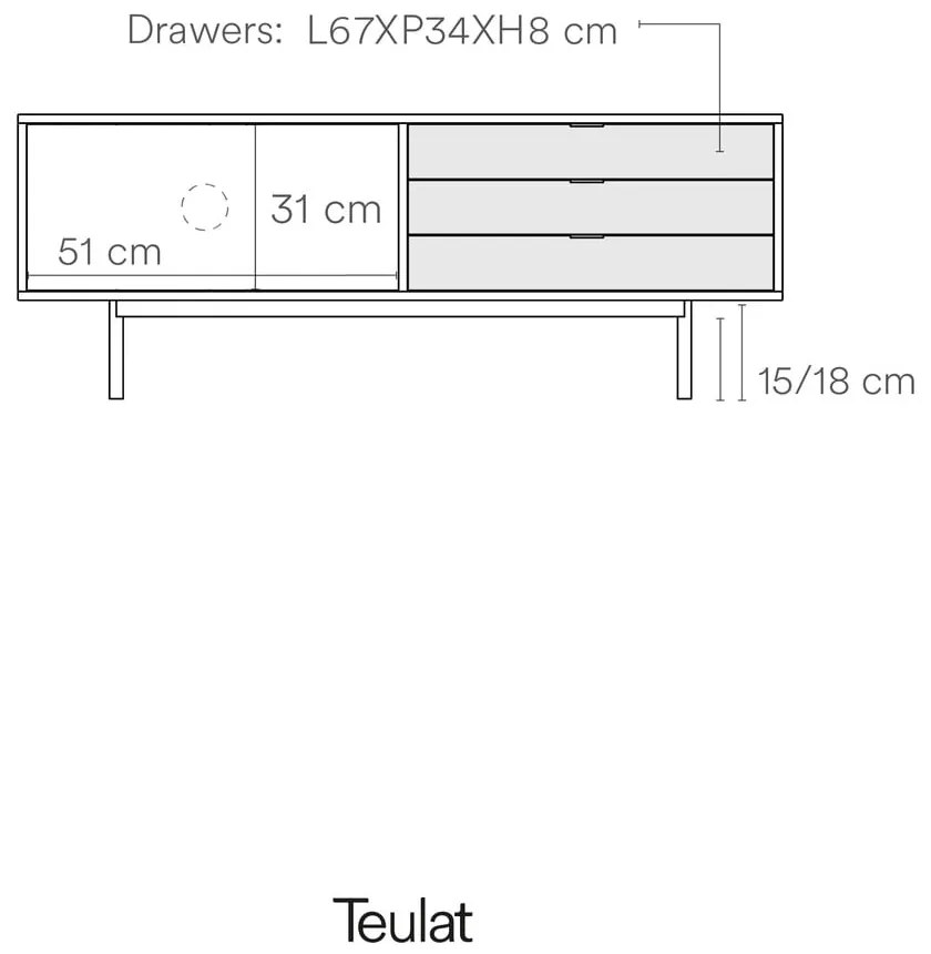 Fehér-natúr színű TV-állvány tölgyfa dekorral 140x52 cm Sierra – Teulat