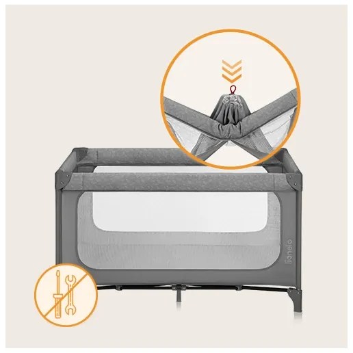 Lionelo - JASMIN EASY FOLD utazóágy Grey Stone