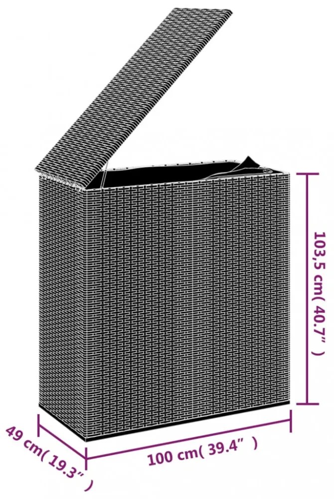 barna polyrattan kerti párnatartó doboz 100 x 49 x 103,5 cm