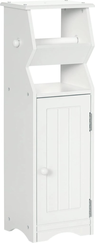 Kleankin Helytakarékos Fehér MDF Fürdőszobai Szekrény WC Papír Tárolóval, 19x15x56 cm | Aosom