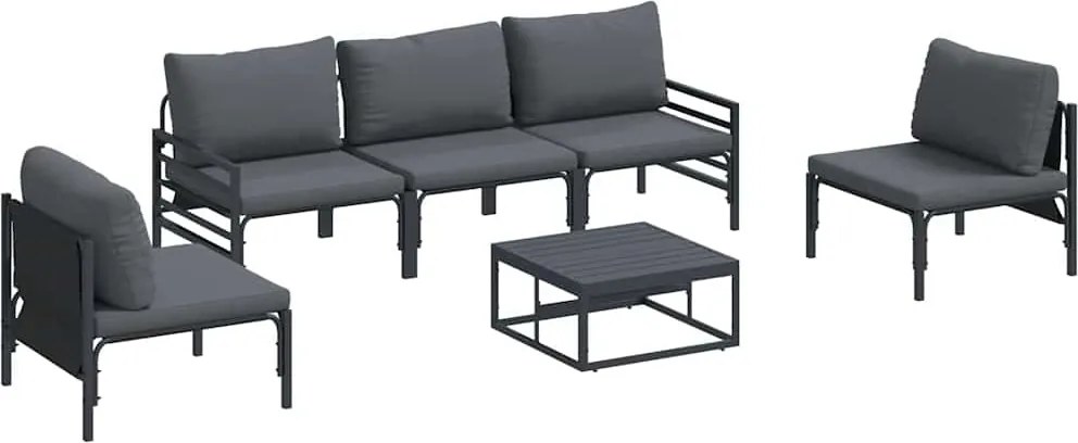 vidaXL Kerti Kanapé Szett párnával 6 pcs Fekete Acél
