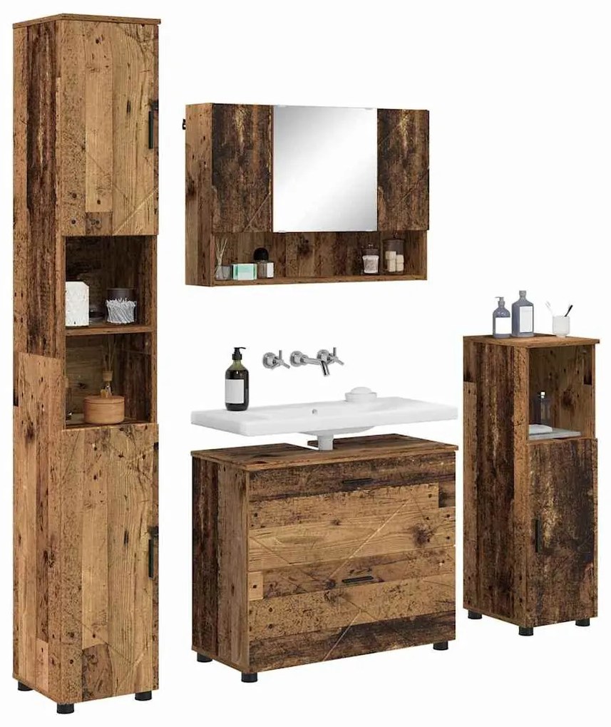 Fürdőszoba bútor szett 4 pcs Régi fa 30 x 35 x 192 cm Faanyag