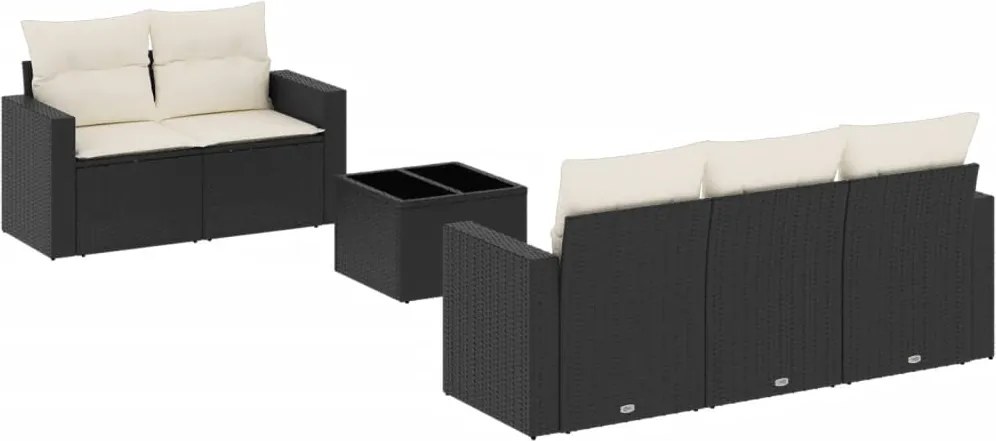 vidaXL 6 részes fekete polyrattan kerti ülőgarnitúra párnákkal