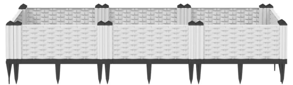 fehér polipropilén kerti virágláda cövekekkel 125x40x28,5 cm