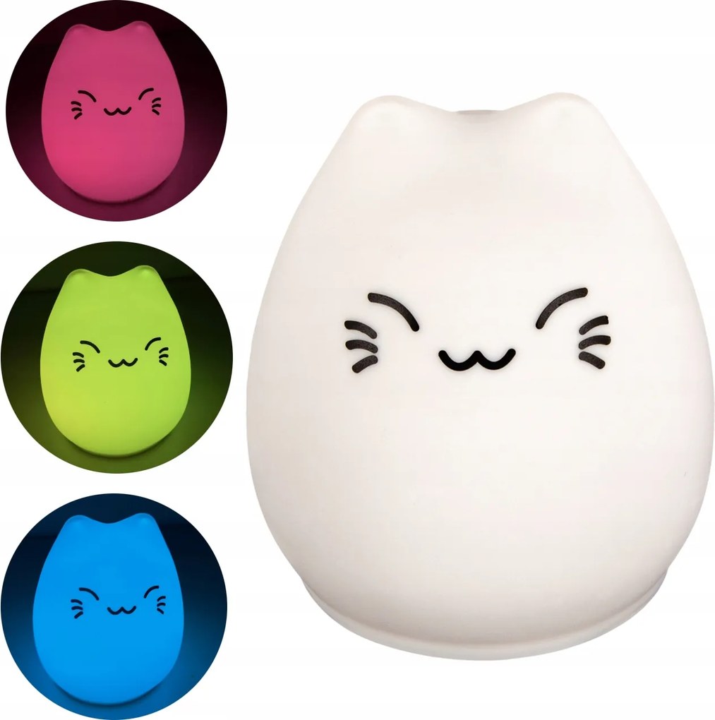 Gyerek Éjjeli Lámpa Asztali Led 0.4W Szilikon Cica