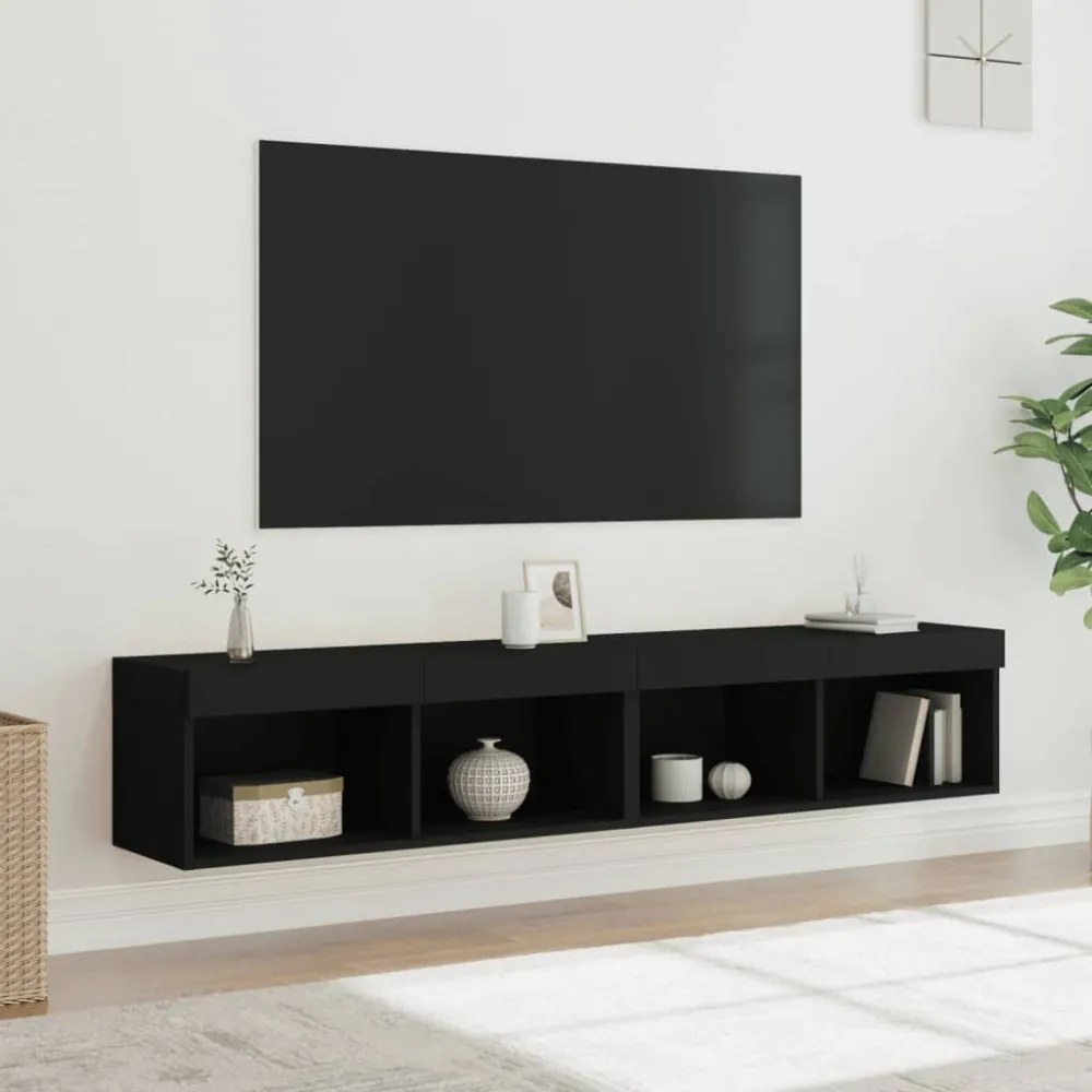 2 db fekete TV-szekrény LED-világítással 80x30x30 cm