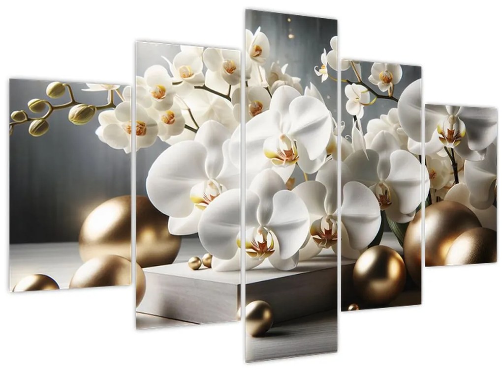 Kép - Orchidea és aranygolyók (150x105 cm)