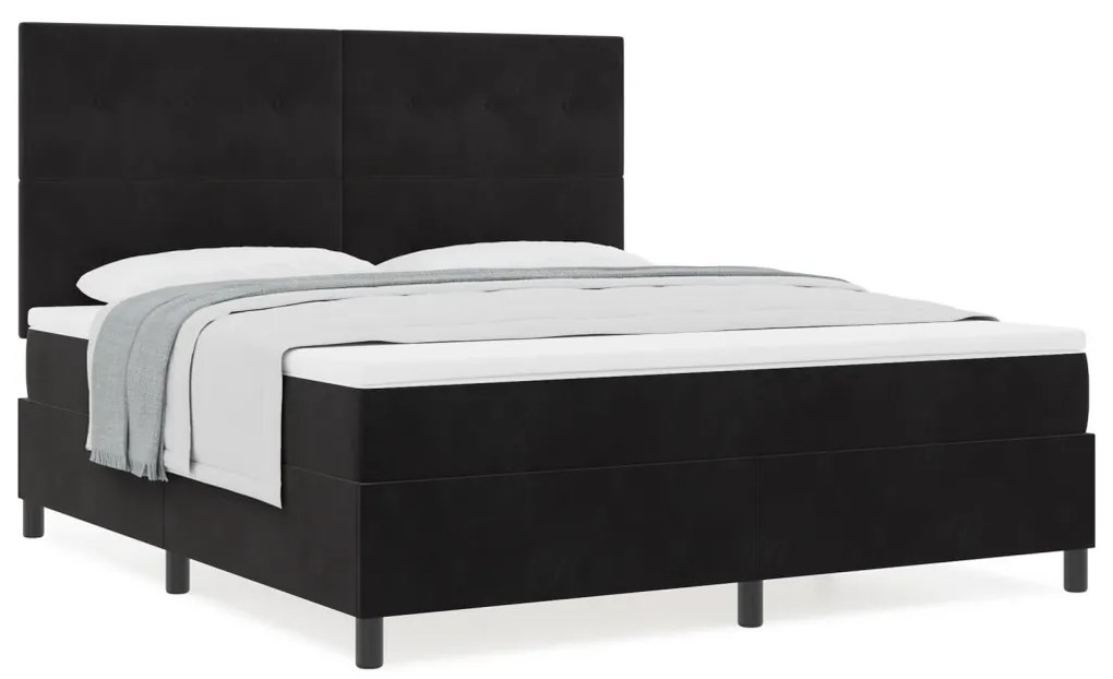 Boxspring Ágy Matrac Kárpit Fekete Szuper Király Bársonyos