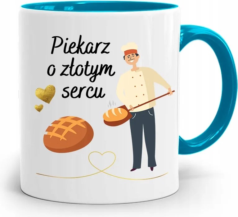 Kék Bögre Ajándék Arany Szívű Péknek, fényképes nyomattal