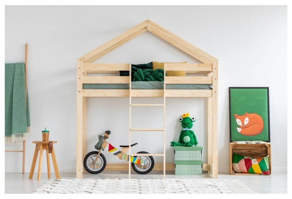 Mila DMPA házikó emeletes ágy borovi fenyőfából, 80 x 160 cm - Adeko