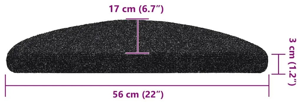 öntapadós lépcsőszőnyegek 30 db, 56 x 17 x 3 cm, fekete, félkör alakú