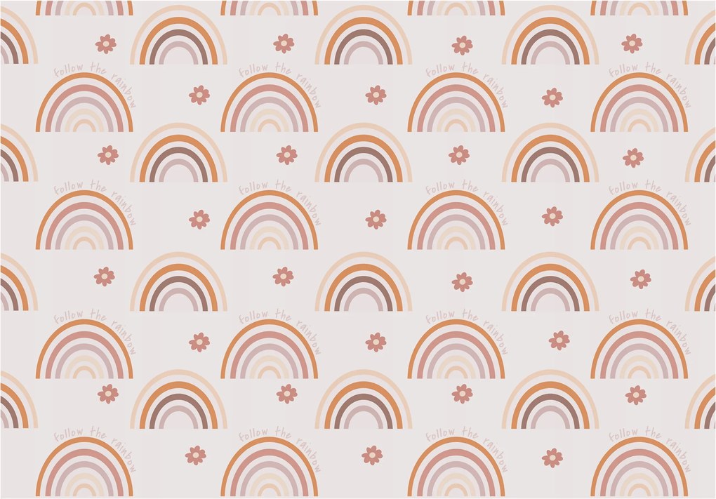 Flizelin fotótapéta Pasztell szivárvány virágok és csillagok 416x254 +ragasztó