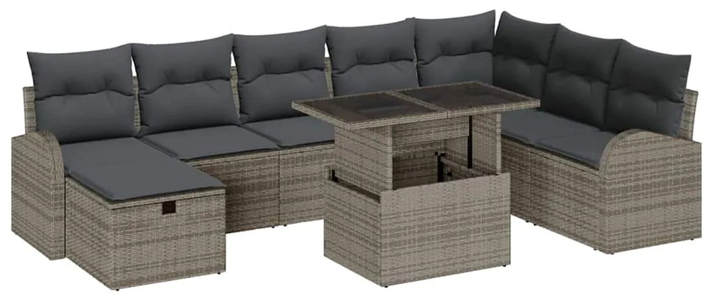 vidaXL Kerti Kanapé Szett párnával tárolóval 9 pcs Szürke Poli rattan