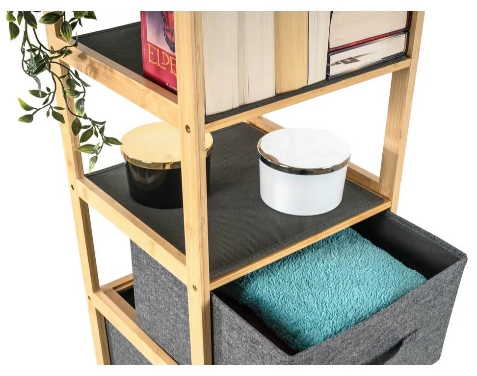 G21 Bambusz polc kosarakkal, 5 polc, szürke, 5 emelet