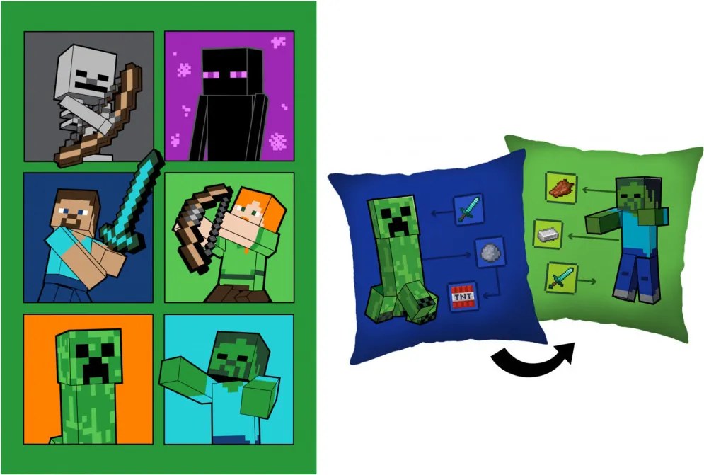 Minecraft Fight Creeper polár takaró és párna szett, 2 részes