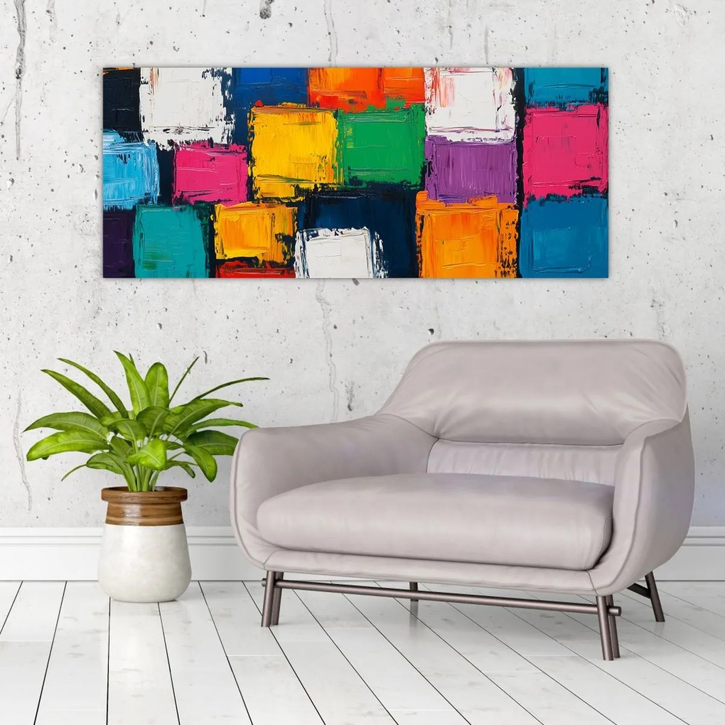 Kép - Színes négyzetek festménye (120x50 cm)