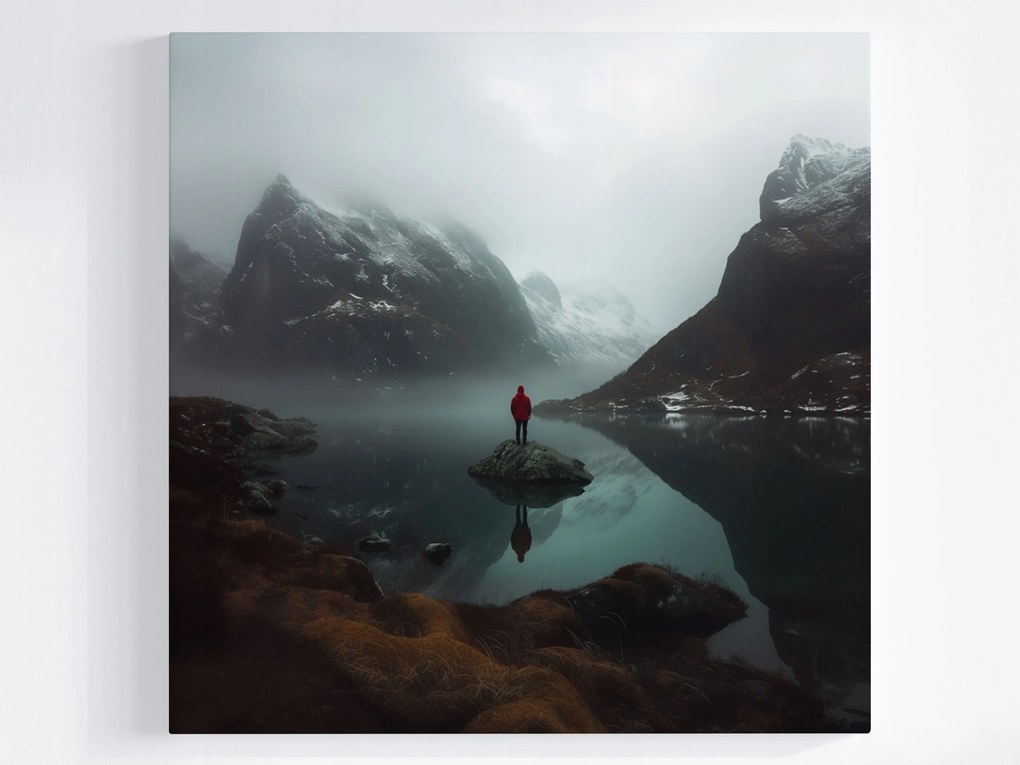 Vászonkép Canvas Norvégia Hegyek Fjord Tél Ember Magány 40x40