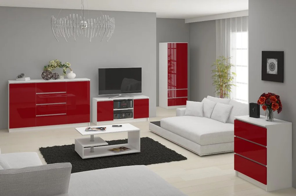 TV asztal Dariel  (fehér + fényes piros). 1069771