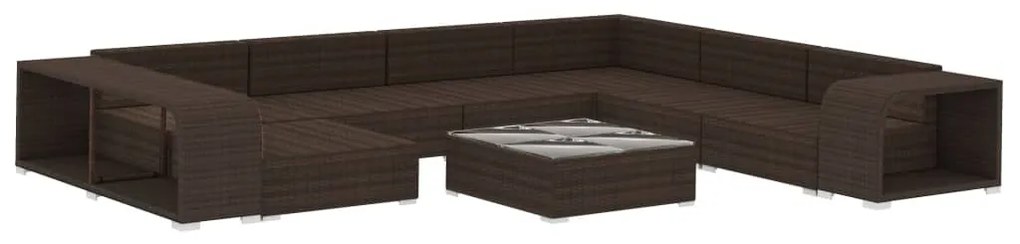 10-részes barna polyrattan kerti bútorszett párnákkal