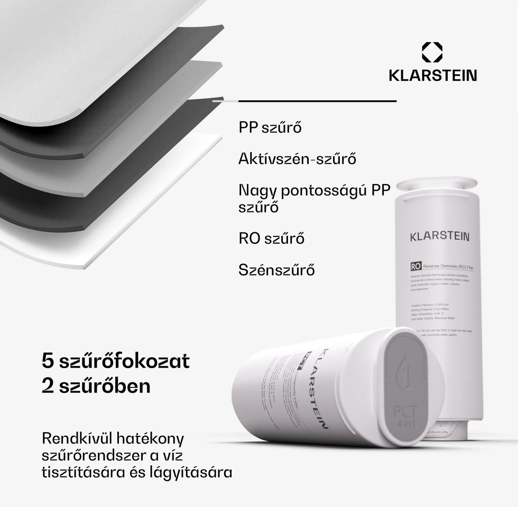 Klarstein PureLine 600, szűrőrendszer, fordított ozmózis, 600 GPD / 2270 L/d