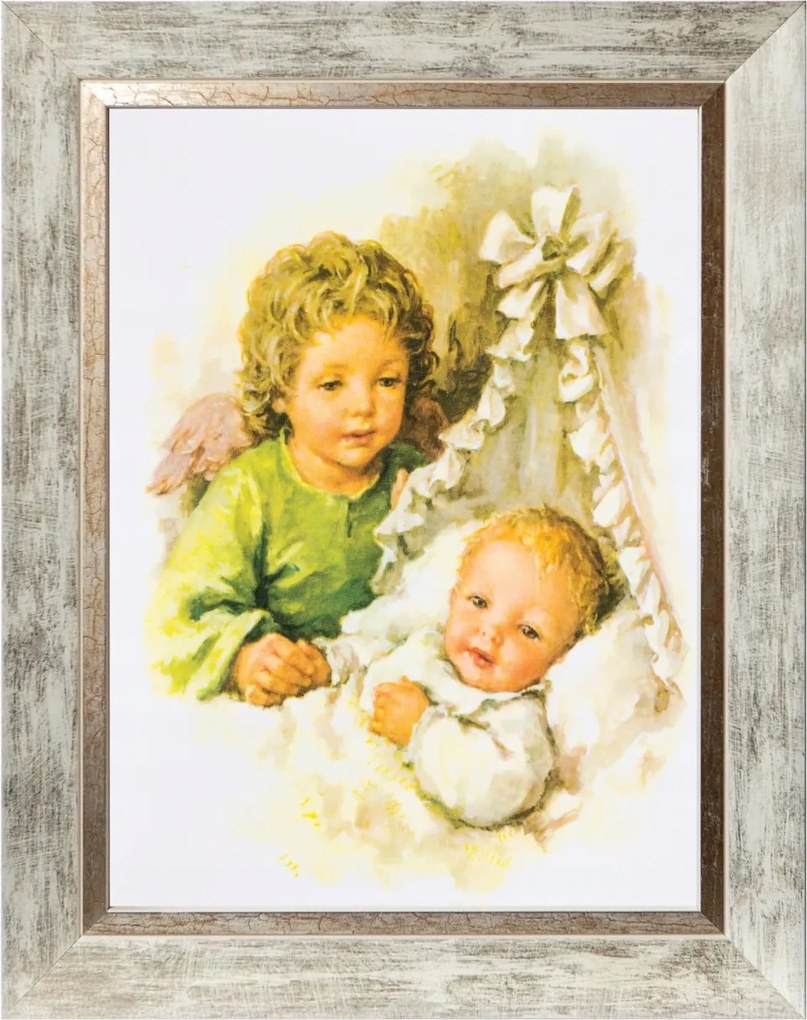 Őrangyal Szakrális Kép Fehér Díszkeretben 30X40