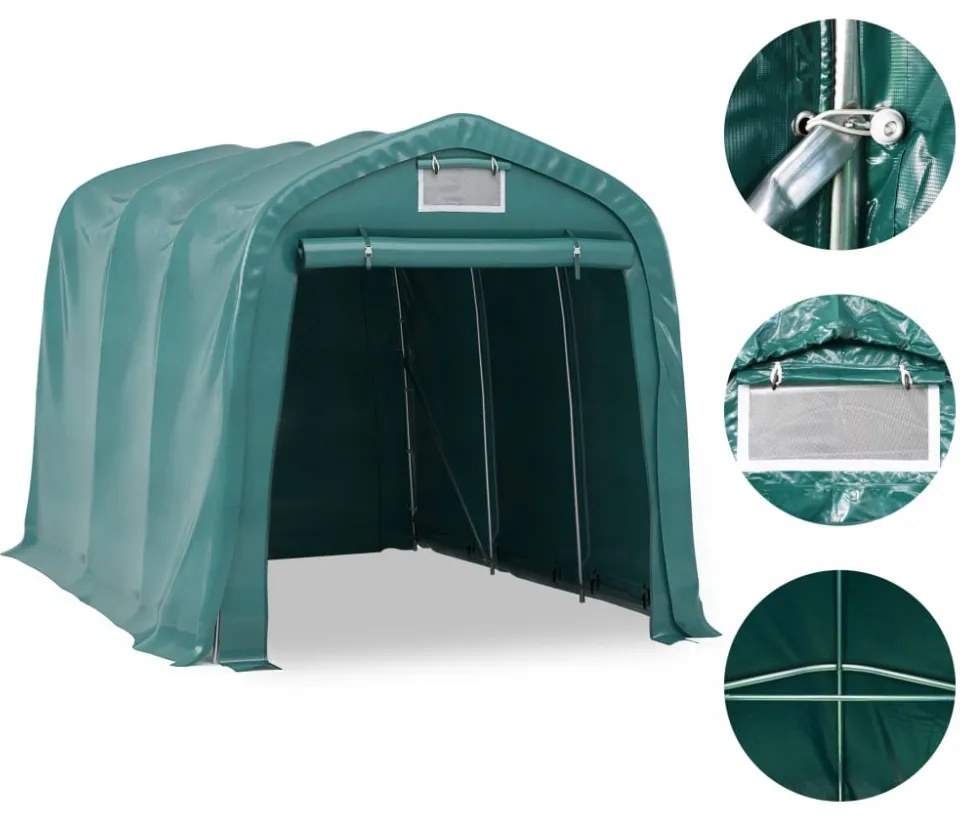 zöld PVC sátorgarázs 2,4 x 3,6 m