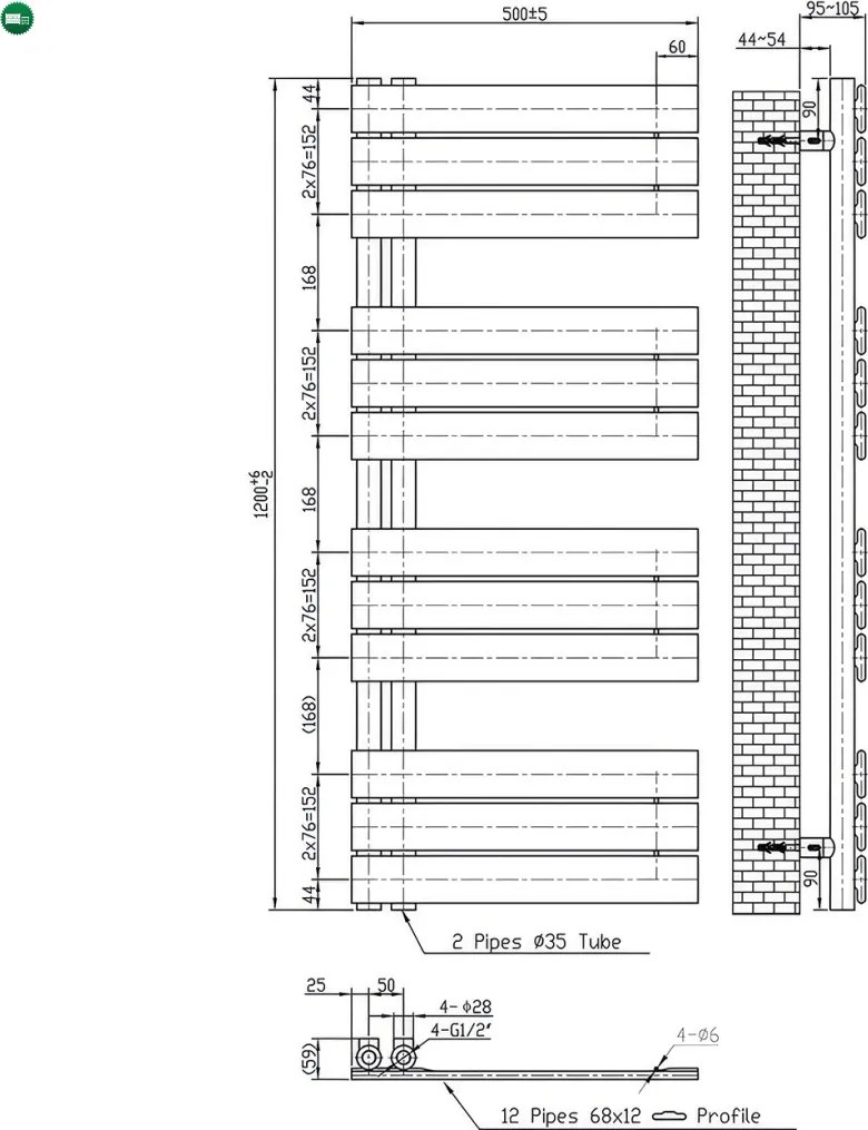 Solaro Design törölközőszárító radiátor 1200x500 mm fehér