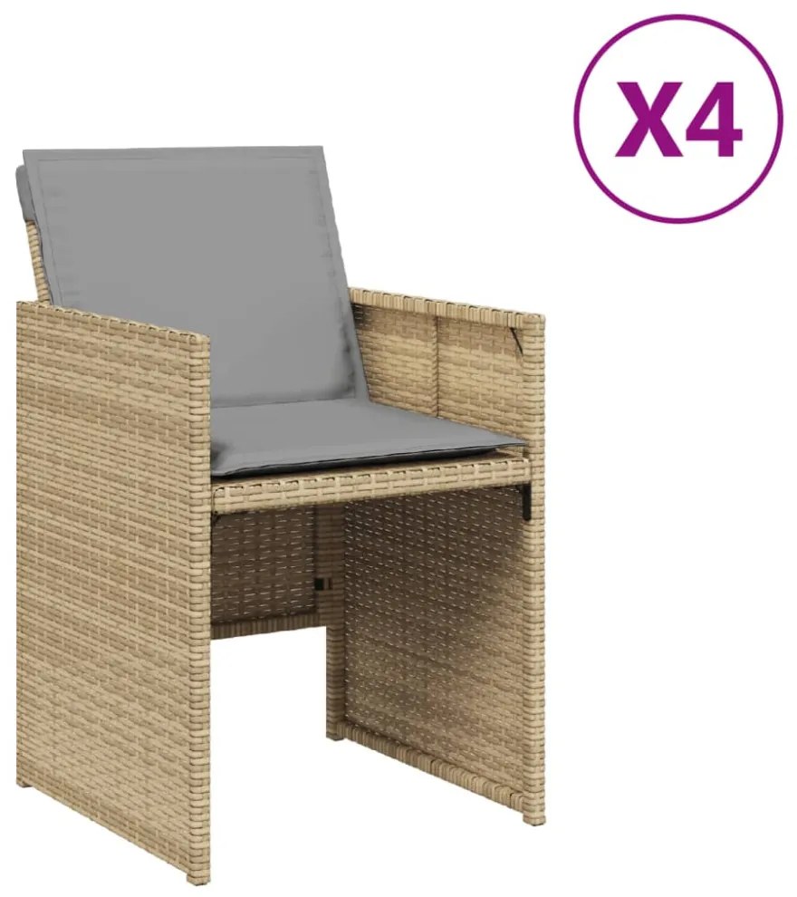 4 db vegyes bézs polyrattan kerti szék párnával