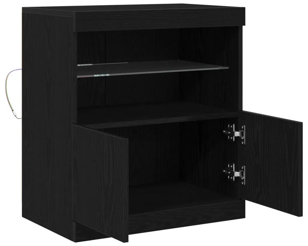 LED világítással ellátott fekete tölgy oldalszekrény 60x37x67 cm