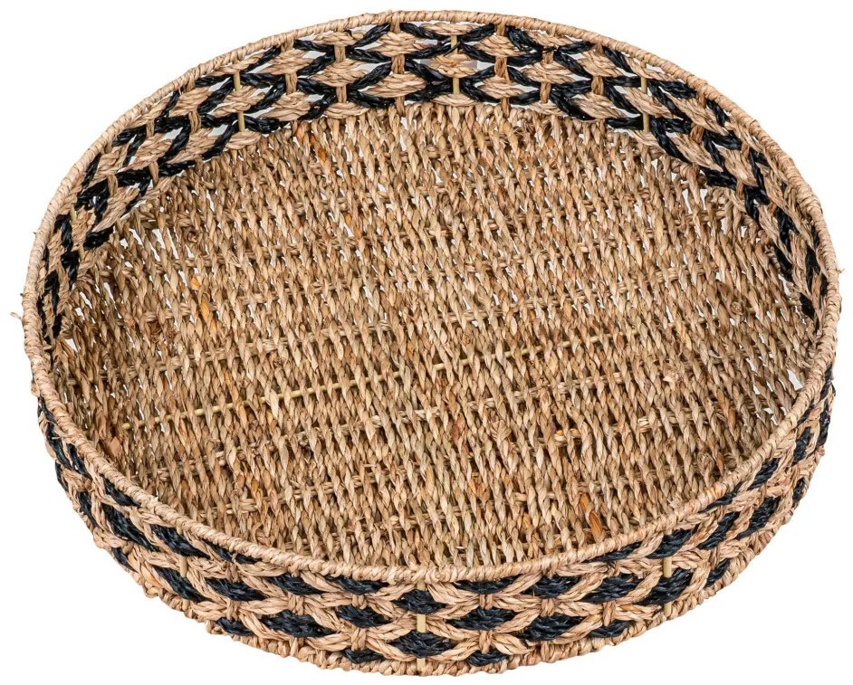 Nerja fonott tálca, tengerifű, fekete-natúr, 38 cm