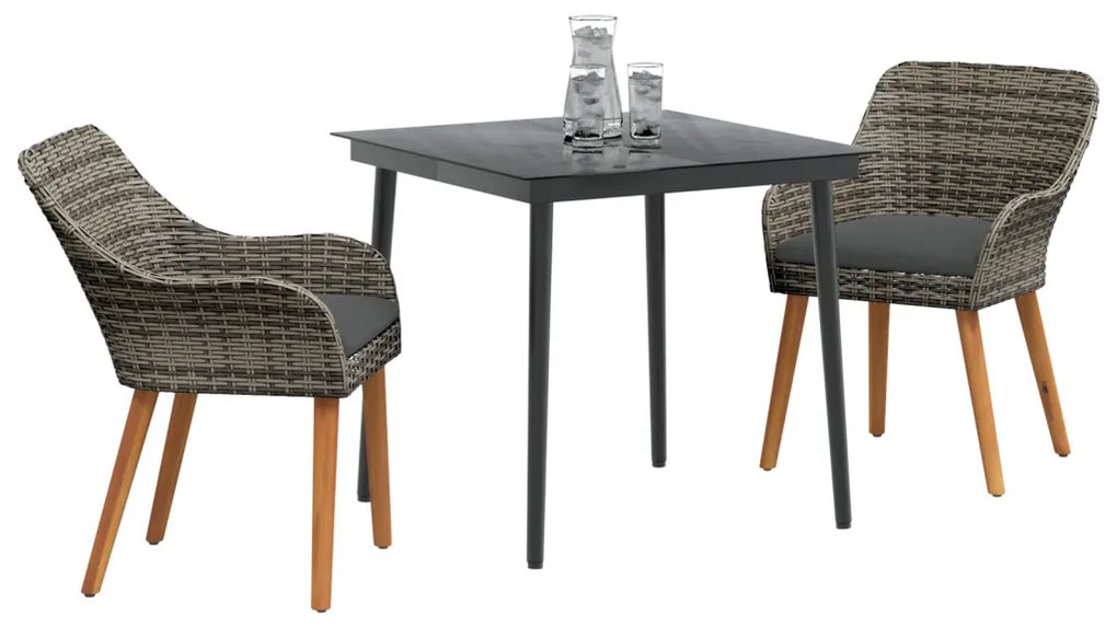 3 részes szürke poly rattan kert étkező szett