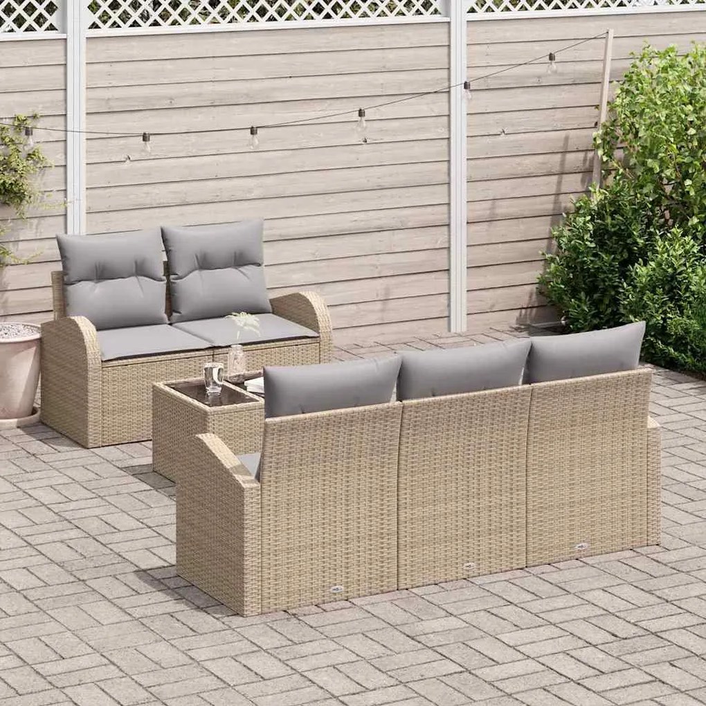Kerti Kanapé Szett 6 pcs Bézs 55 x 55 x 37 cm Poli rattan