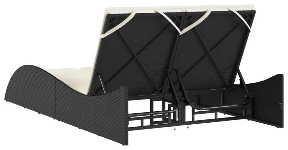 fekete polyrattan napozóágy párnákkal 114x205x73 cm